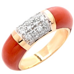Coral Diamond Yellow Gold Ring
