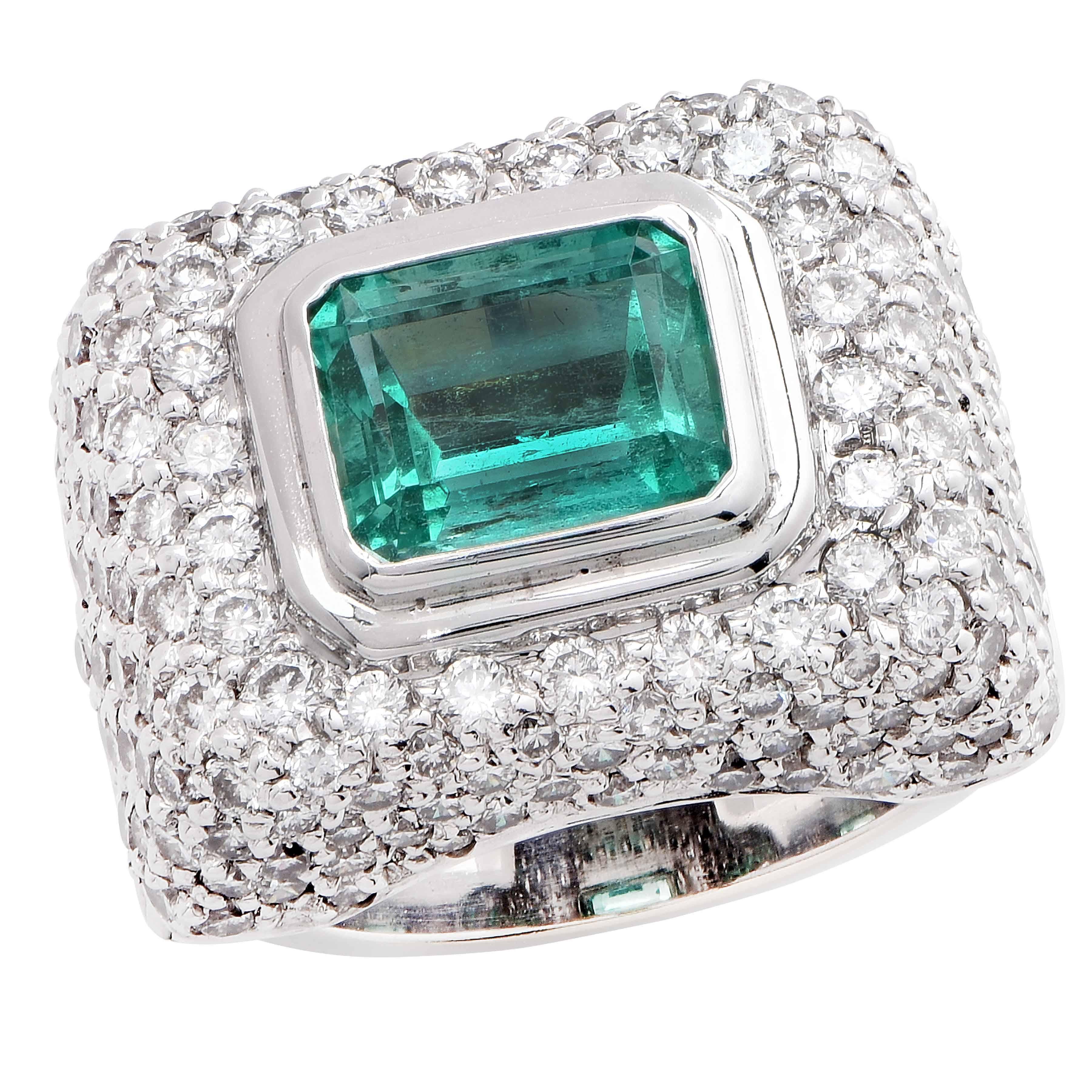 3.10 Carat Natural Emerald and Diamond Cocktail Ring