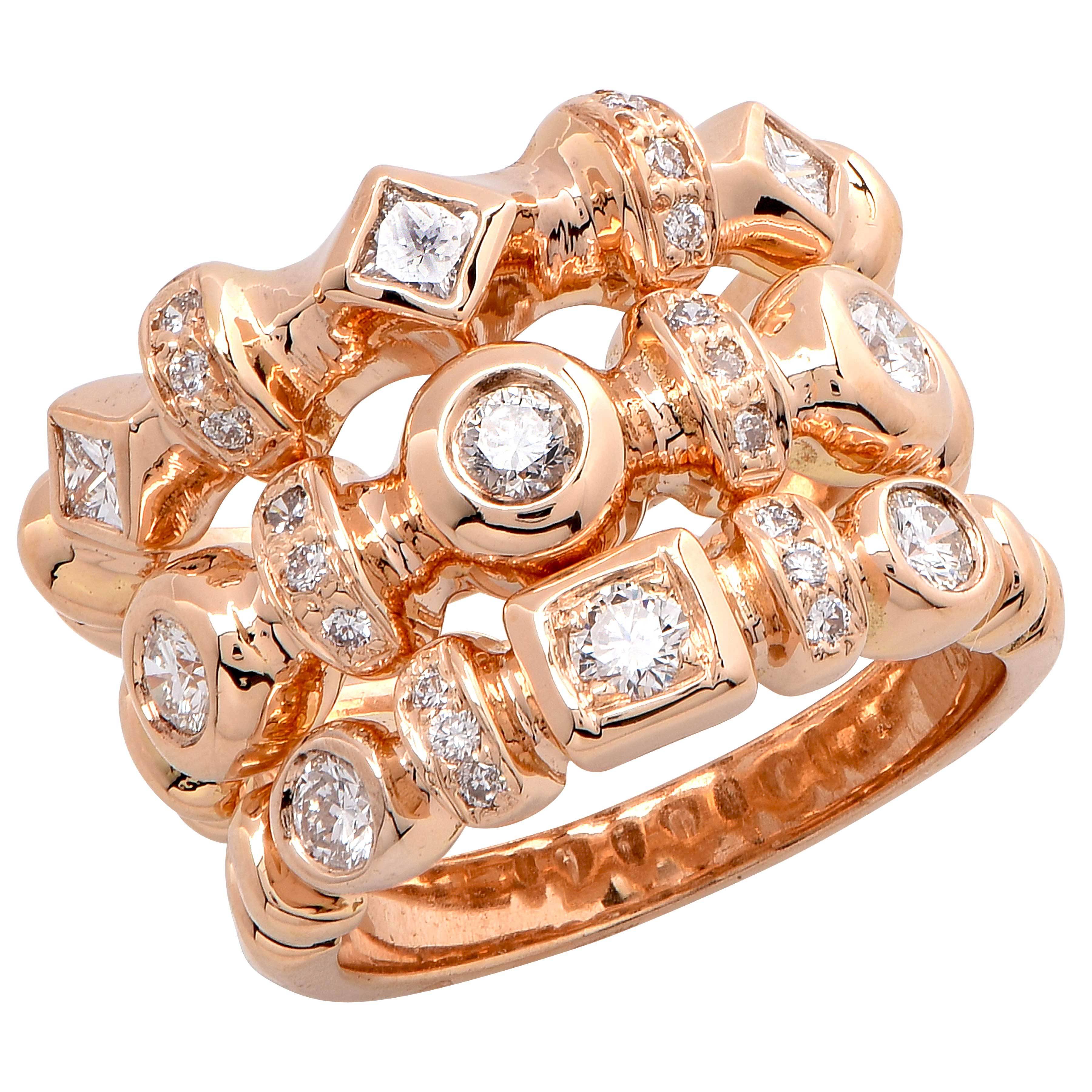 Set of Three Diamond Rose Gold Rings For Sale