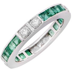 Emerald Diamond White Gold Band Ring