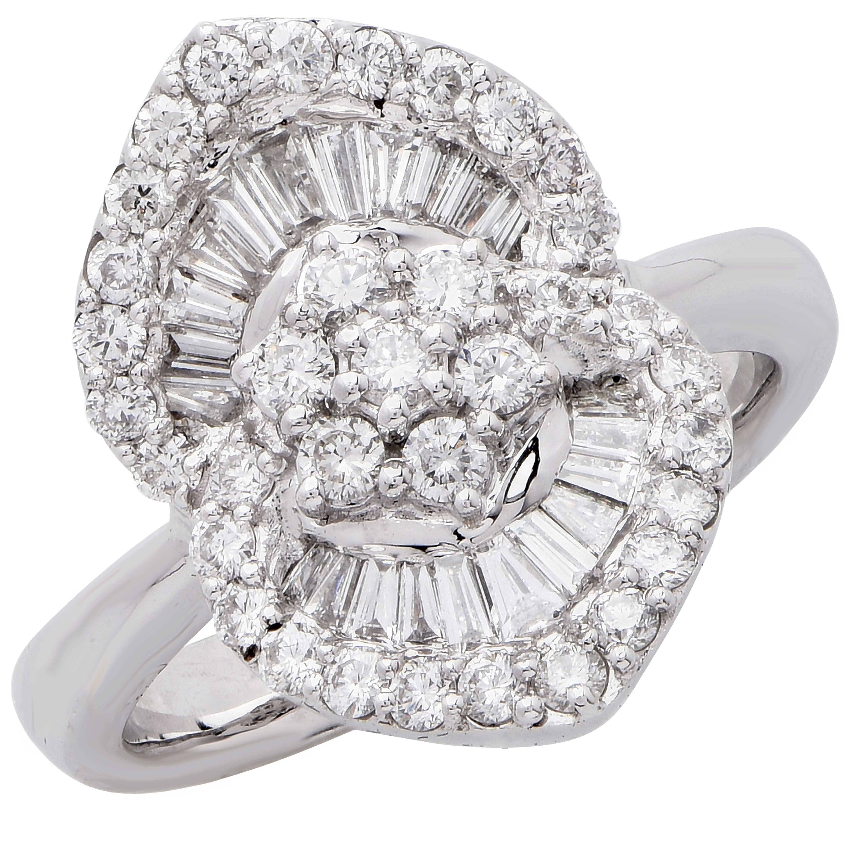 1.25 Carat Diamond White Gold Flower Cocktail Ring For Sale