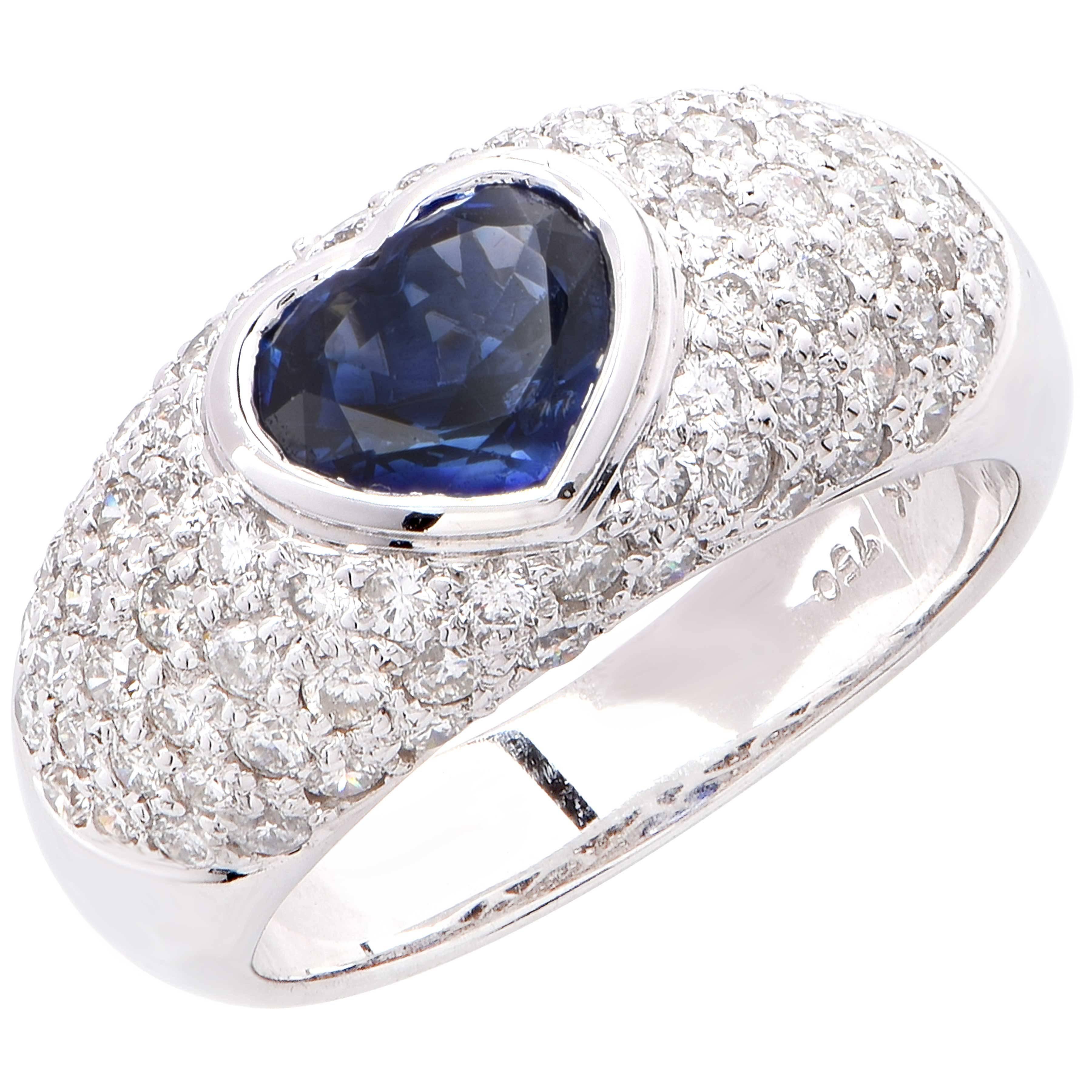 1.5 Carat Heart Shape Blue Sapphire and Diamond Ring