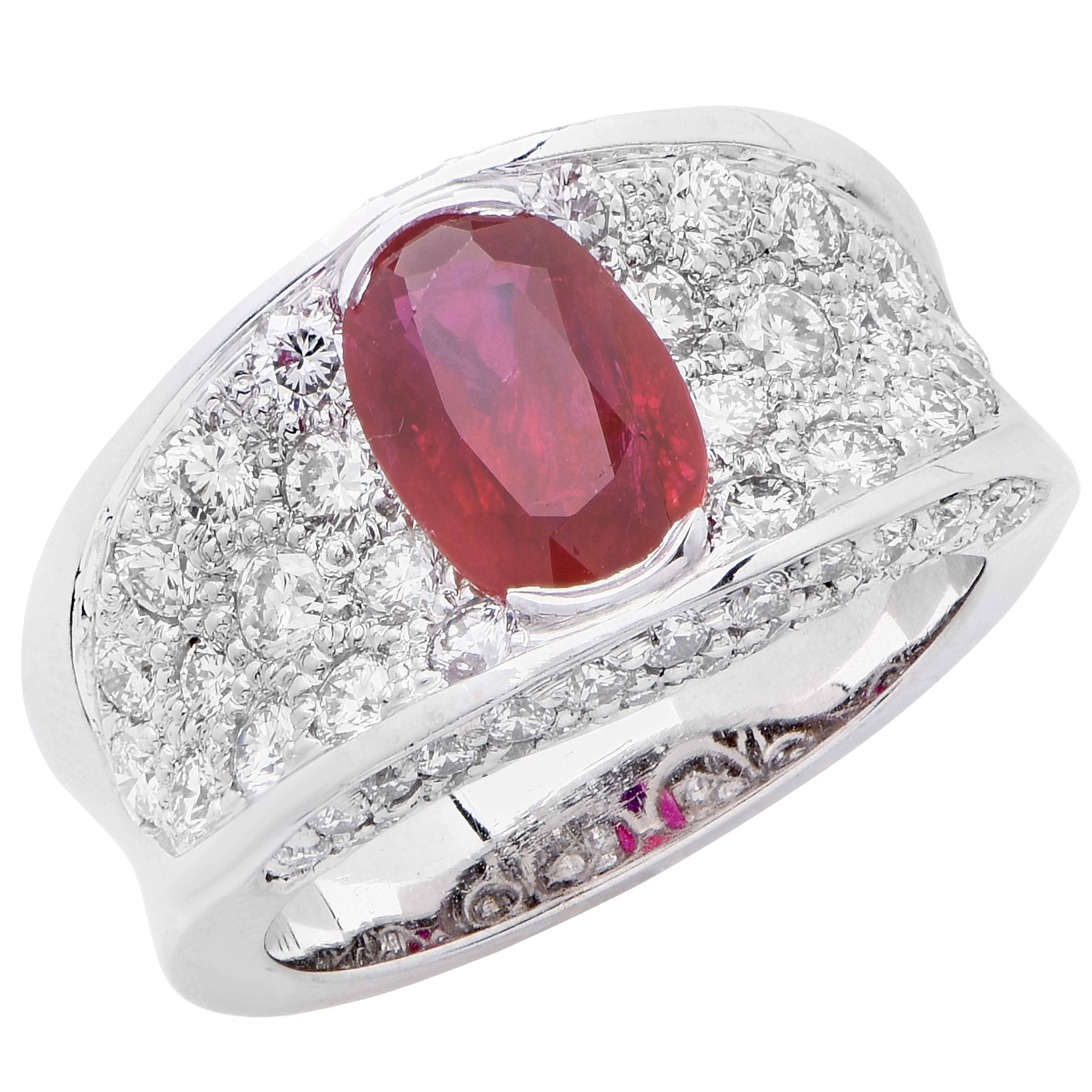 2.35 Carat Natural Ruby Diamond White Gold Ring