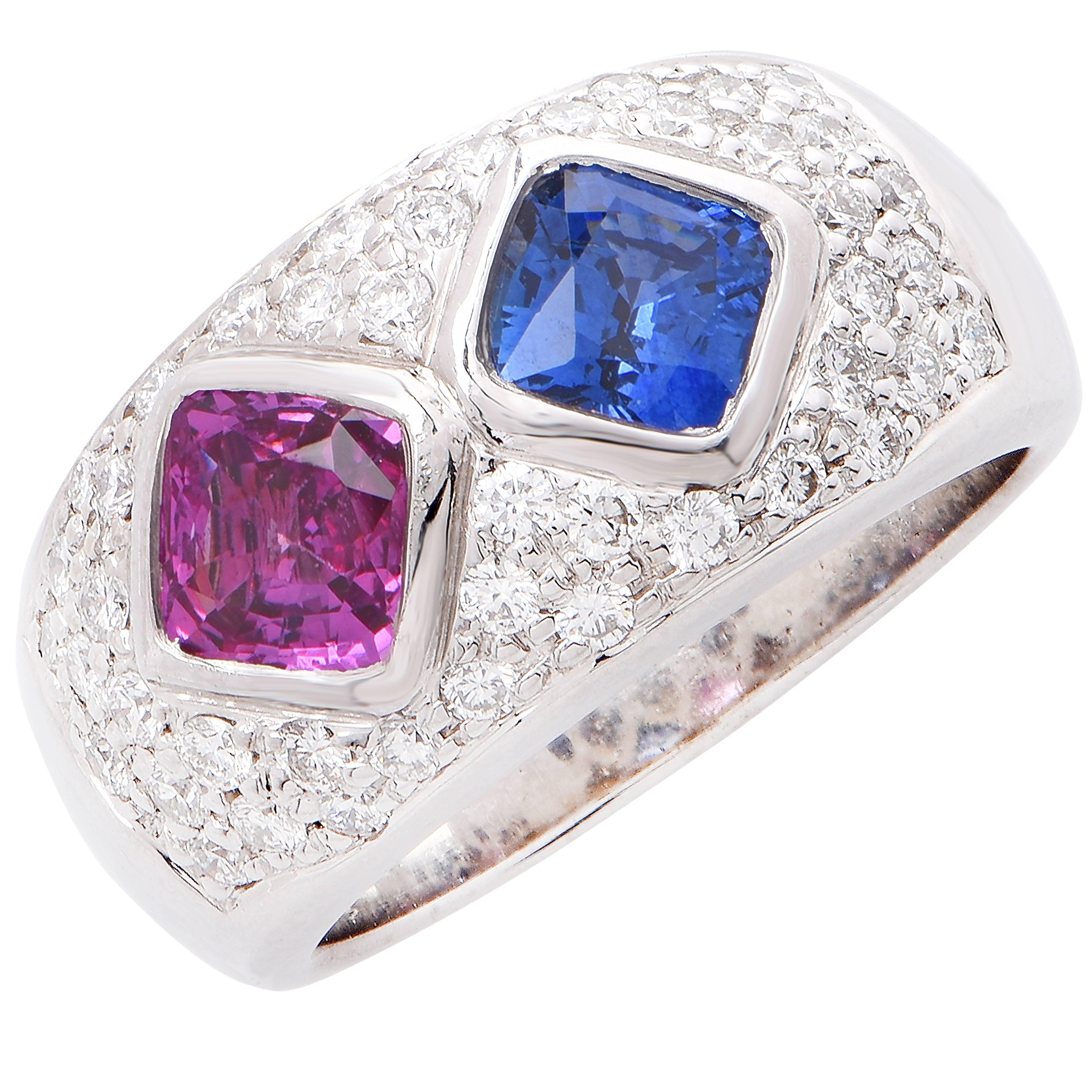 Pink and Blue Sapphire Diamond White Gold Ring