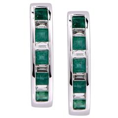 Natural Emerald and Diamond Hoop Earrings 8