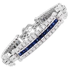 7.25 Carats Sapphires Diamond White Gold Bracelet