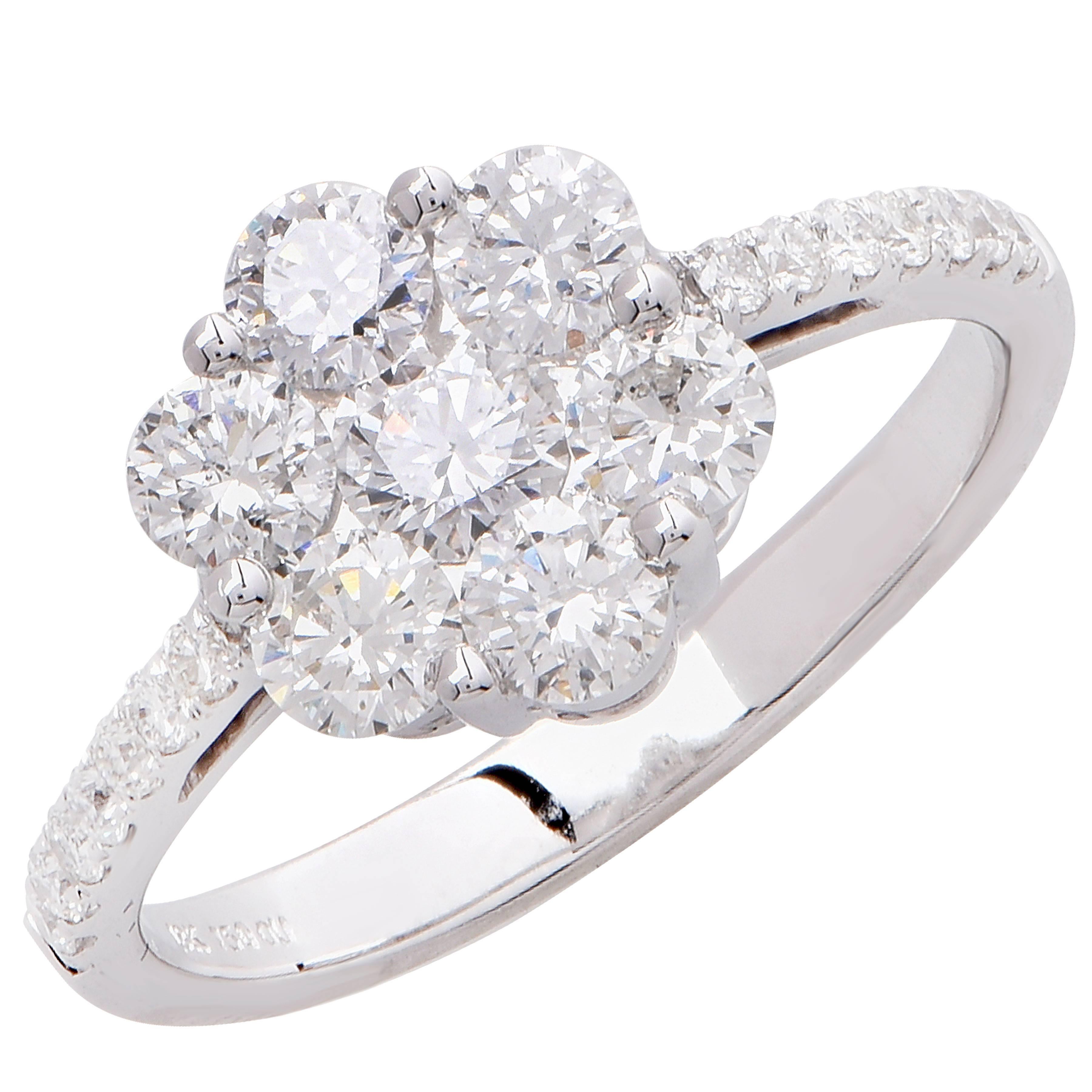 1.3 Carats Diamonds White Gold Flower Ring For Sale