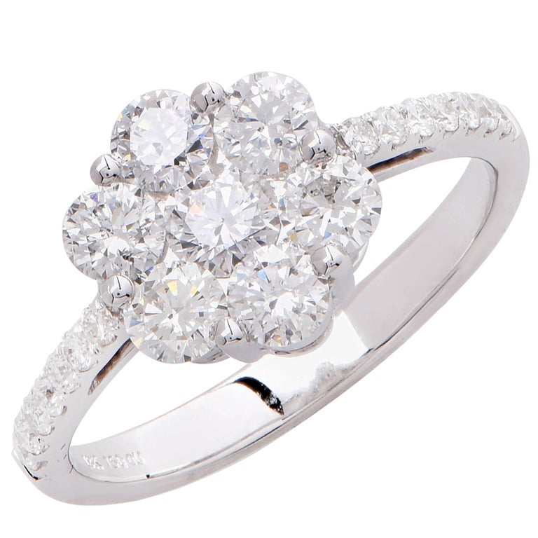 Carats Diamonds White Gold Flower Ring For Sale at 1stDibs