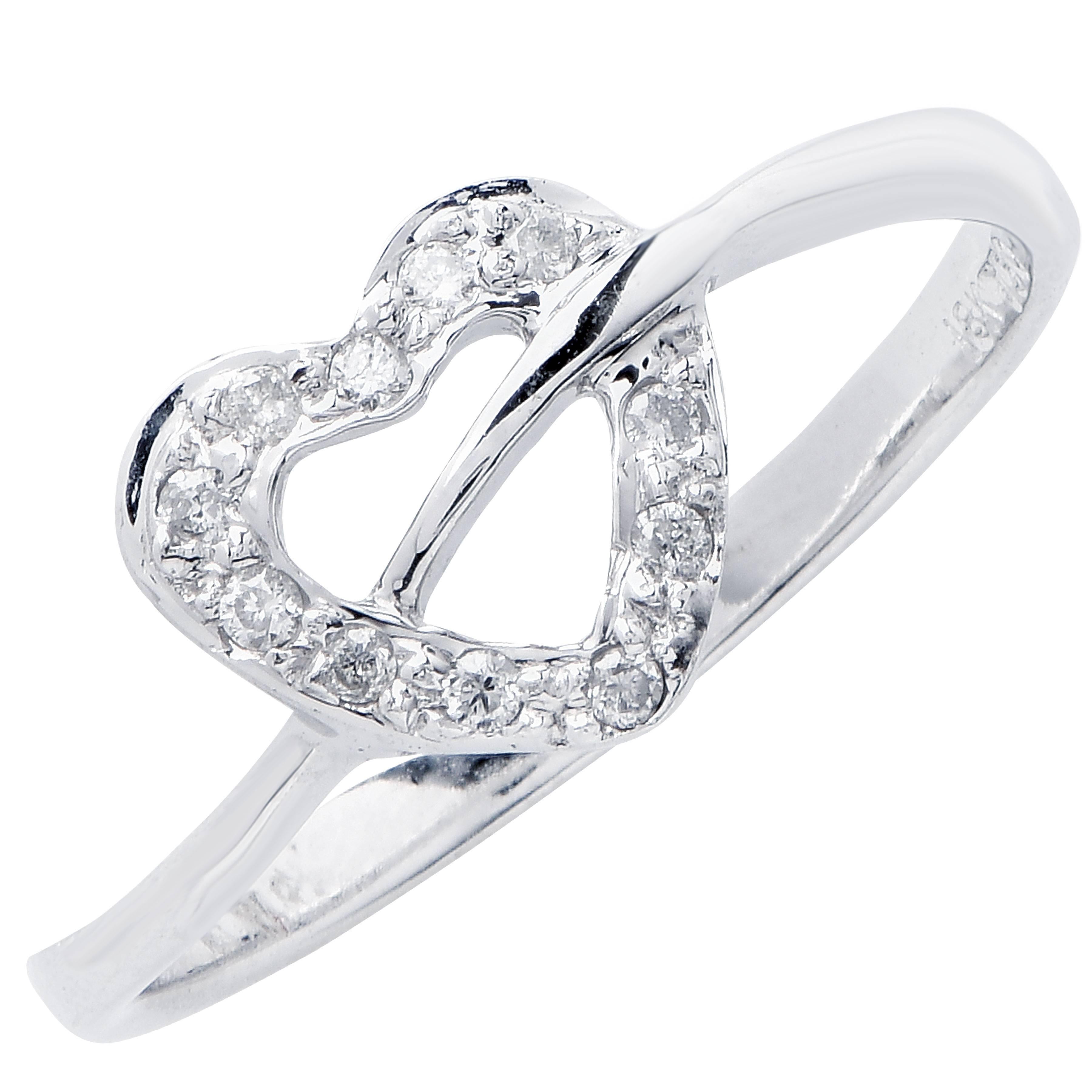 Petite Heart Diamond White Gold Ring For Sale