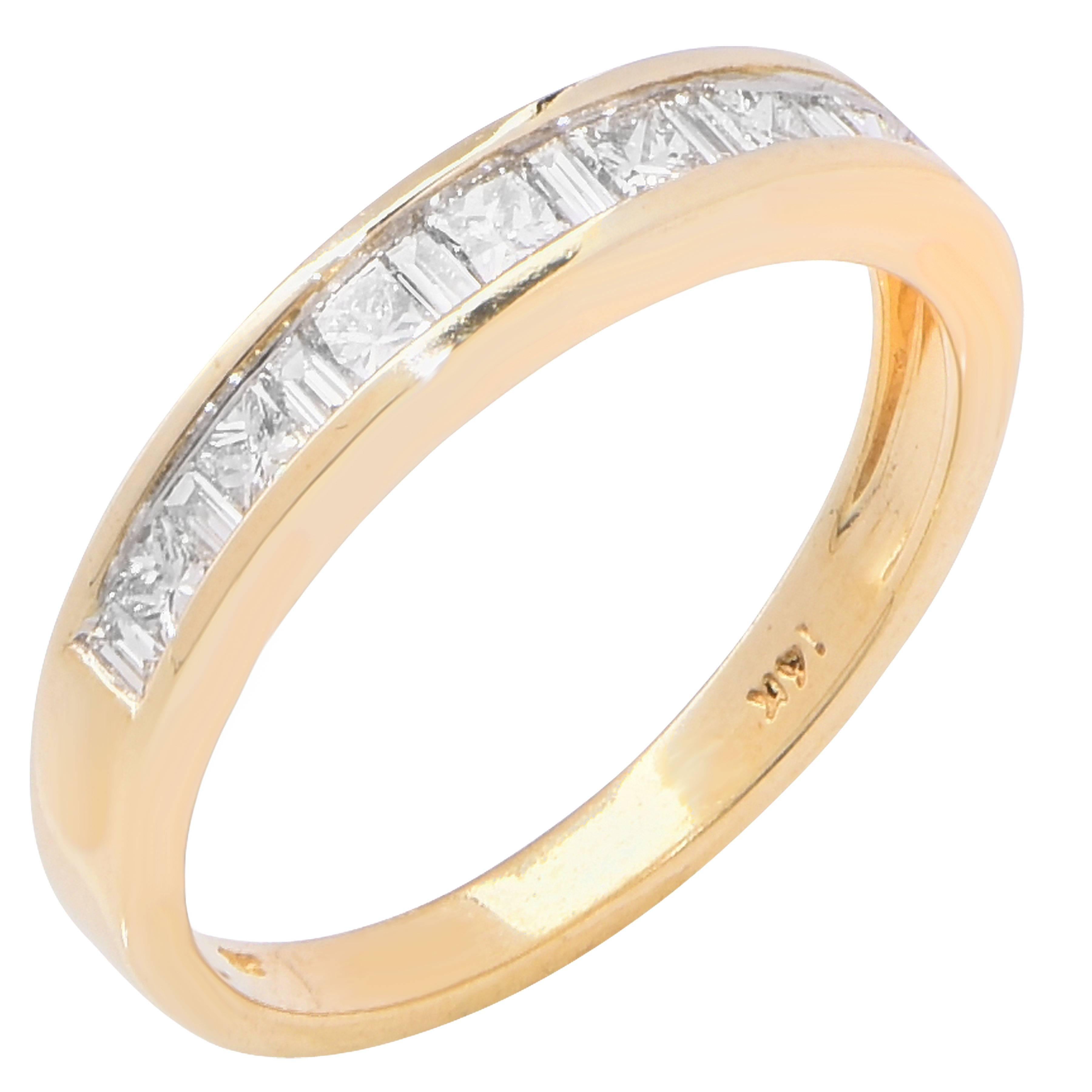 Channel Set Diamond Yellow Gold Band Ring For Sale