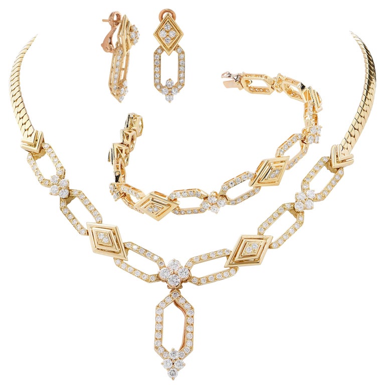 Mecan Elde Suite of Diamond Gold French Jewelry For Sale
