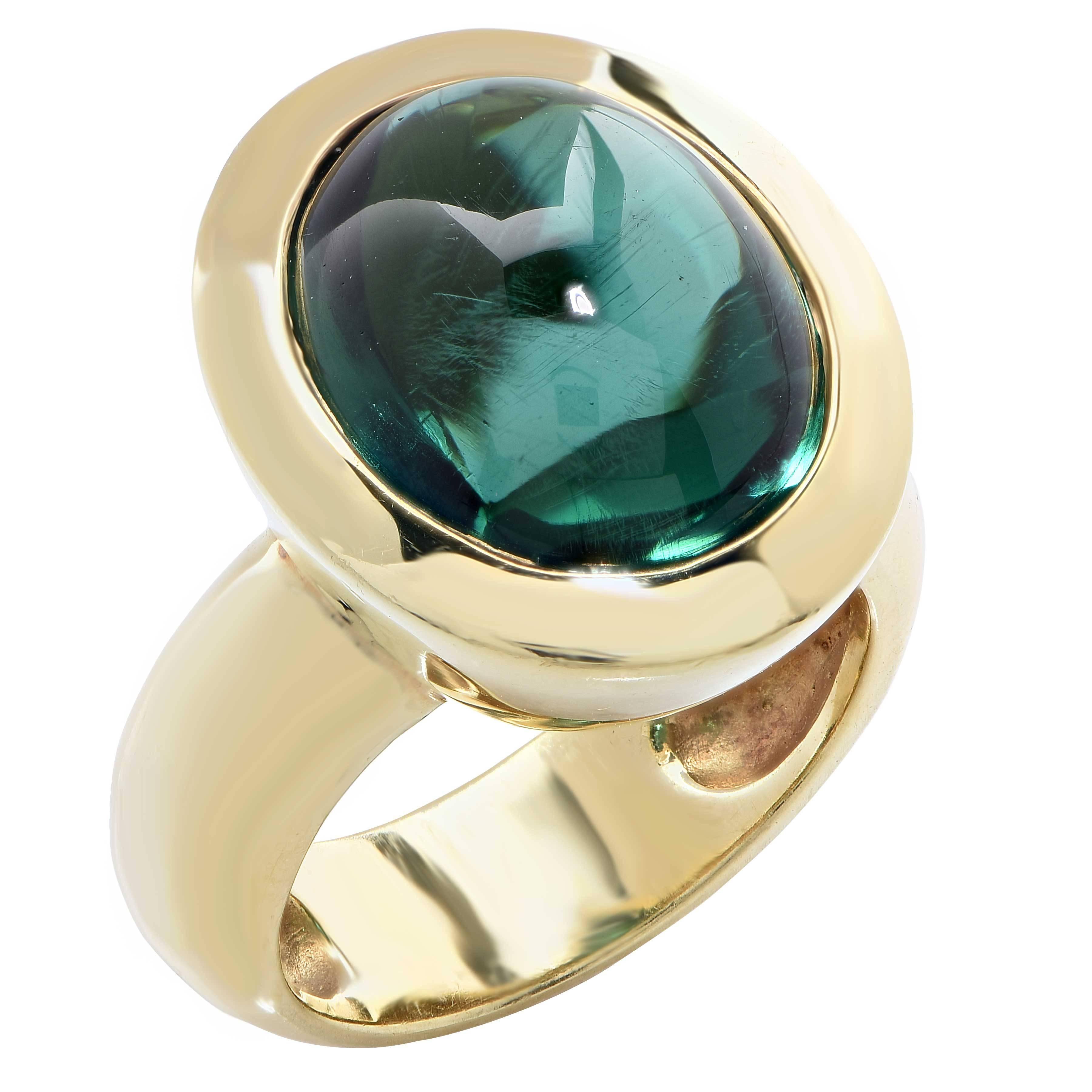 Aletto Natural Green Tourmaline 18 Karat Yellow Gold Ring