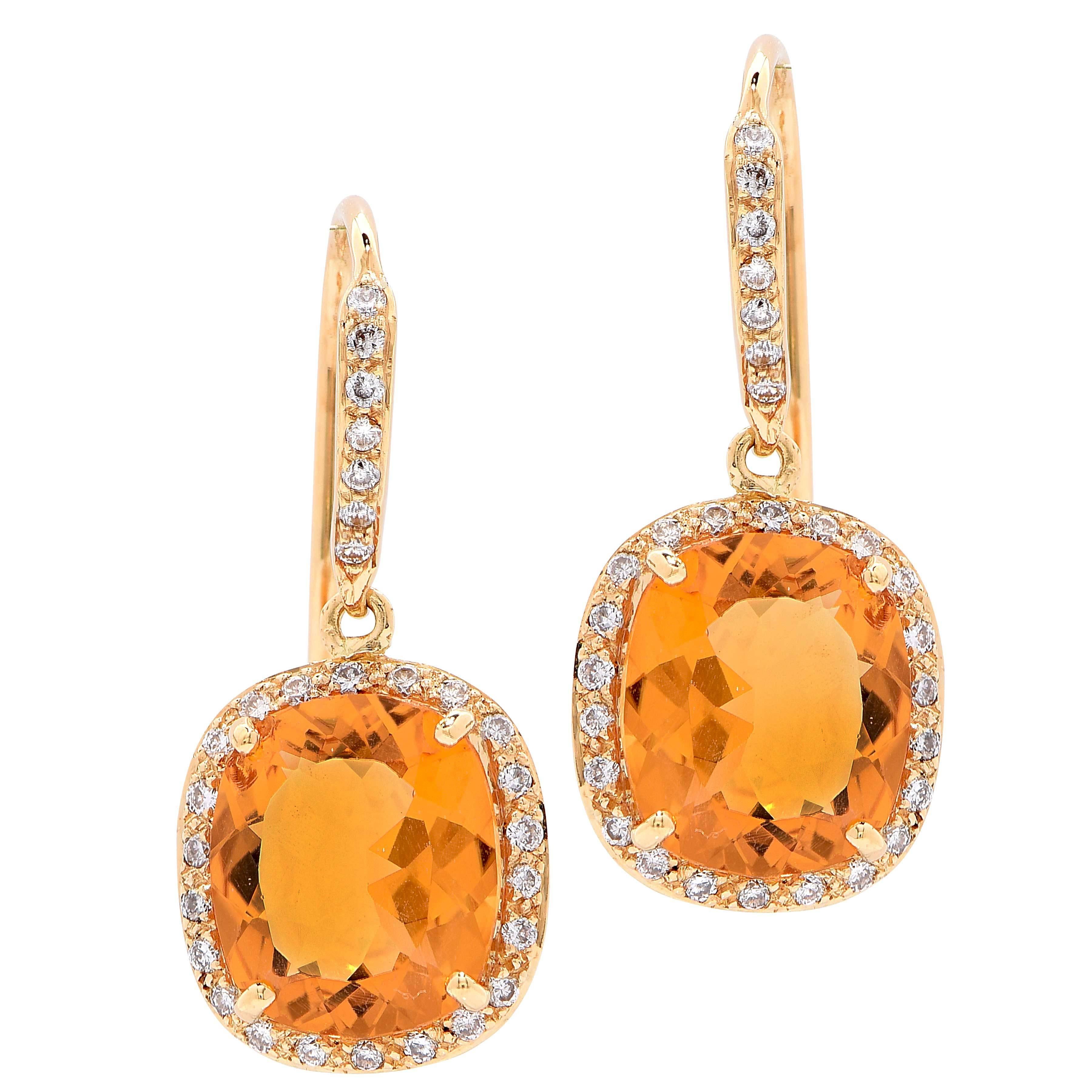Citrine Diamond Yellow Gold Drop Earrings