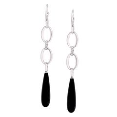 Onyx Diamond White Gold Drop Earrings 9