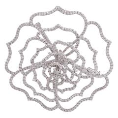 Rose Shaped 3.75 Carat Diamond White Gold Pendant Brooch 8