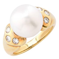 Vintage Cultured Pearl Diamond Gold Ring