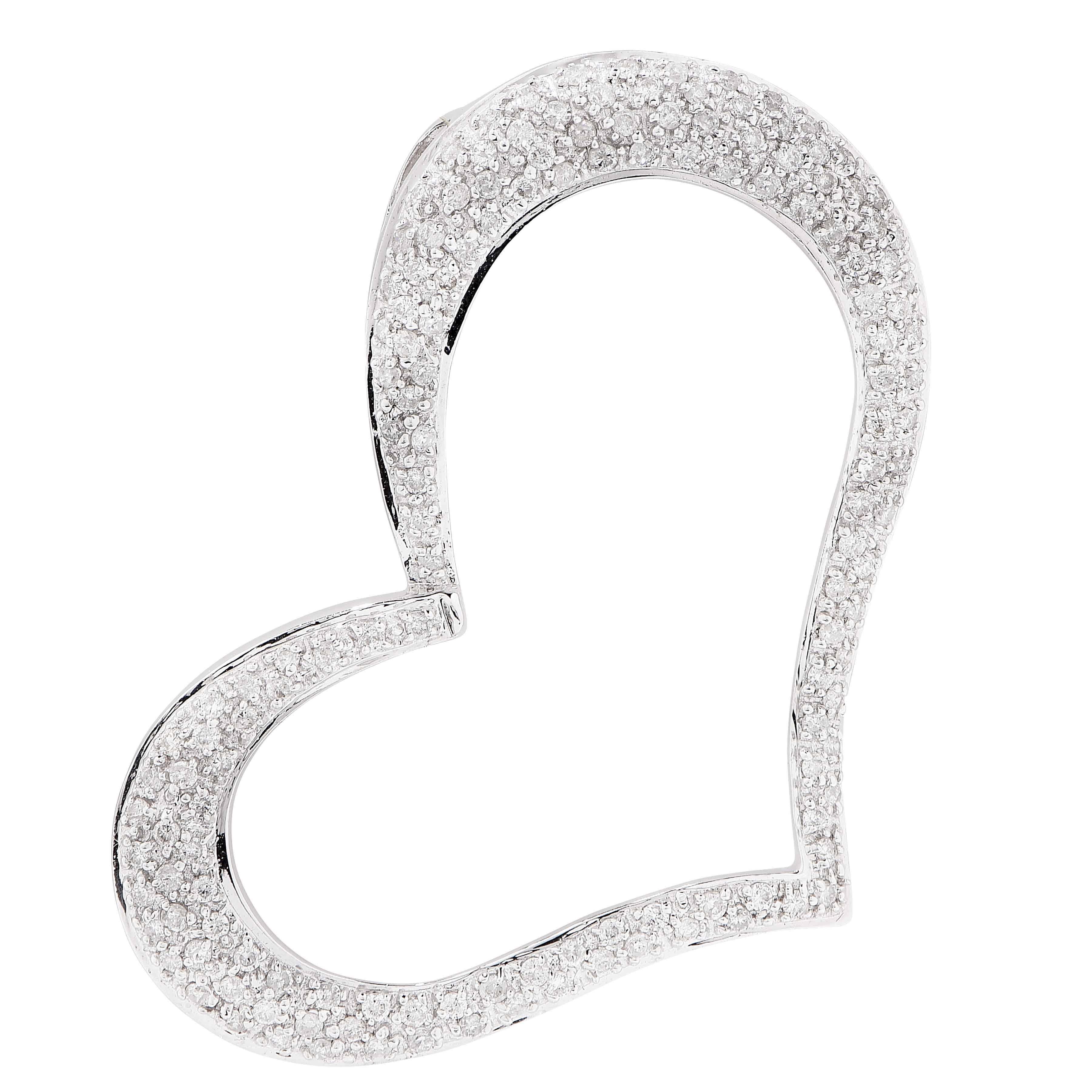 Grand pendentif en forme de cœur en or blanc avec diamant de 1,04 carat