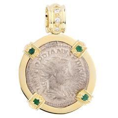  Emerald Diamond Greek Coin Pendant