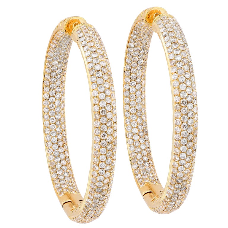 5.6 Carat Diamond Yellow Gold Hoop Earrings For Sale at 1stDibs