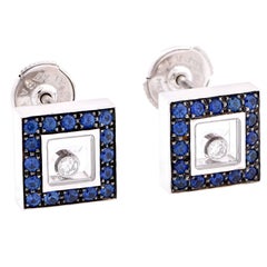 Chopard Happy Diamonds Sapphire and Diamond Square  White Gold Earrings