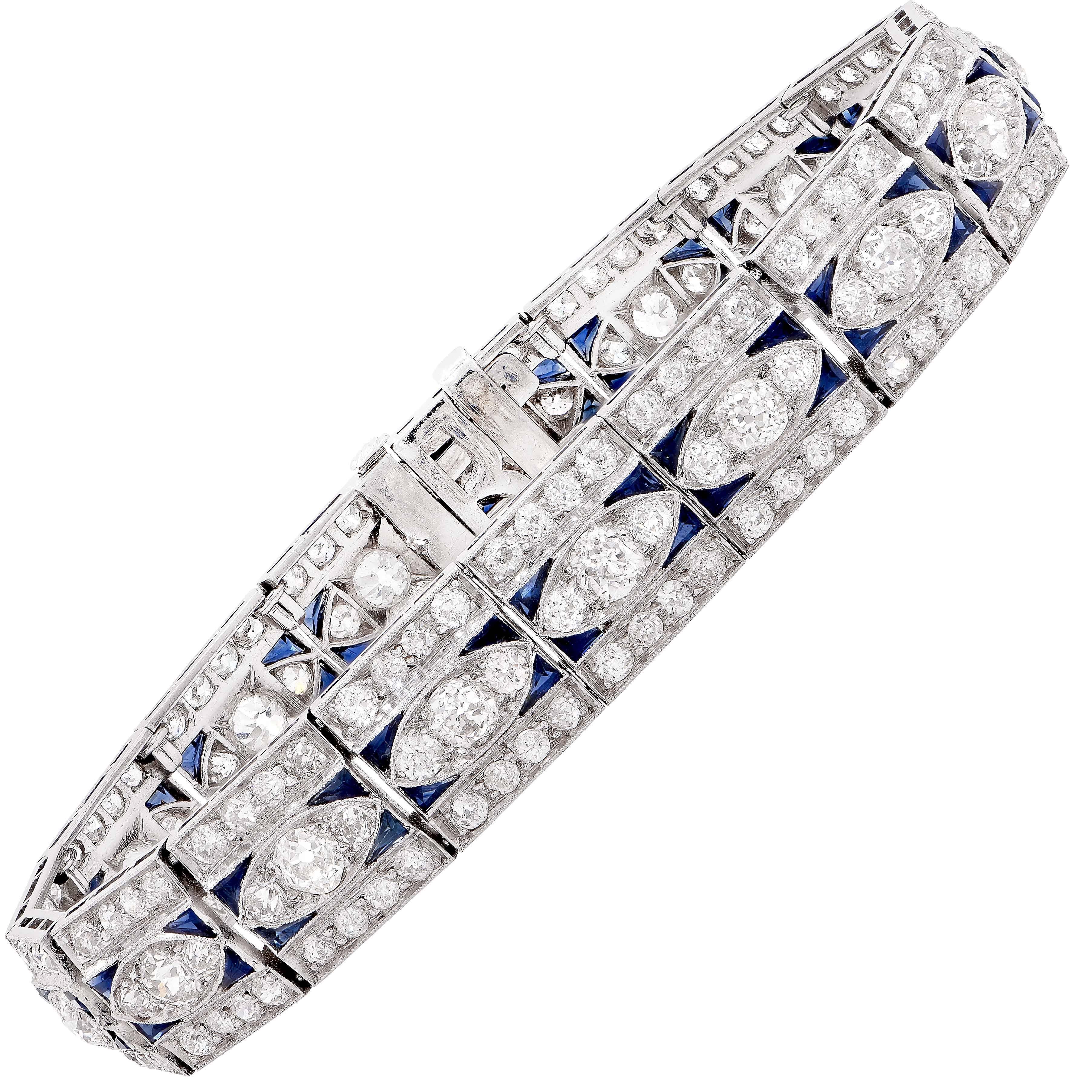 Art Deco 5.5 Carat Diamond and 2 Carat Sapphire Platinum Bracelet