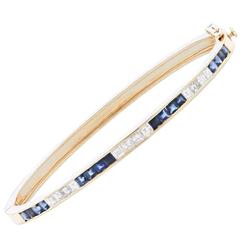 Sapphire Diamond Yellow Gold Bangle Bracelet 9