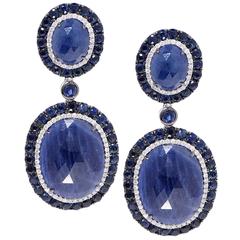 Boucles d'oreilles or blanc saphir diamant