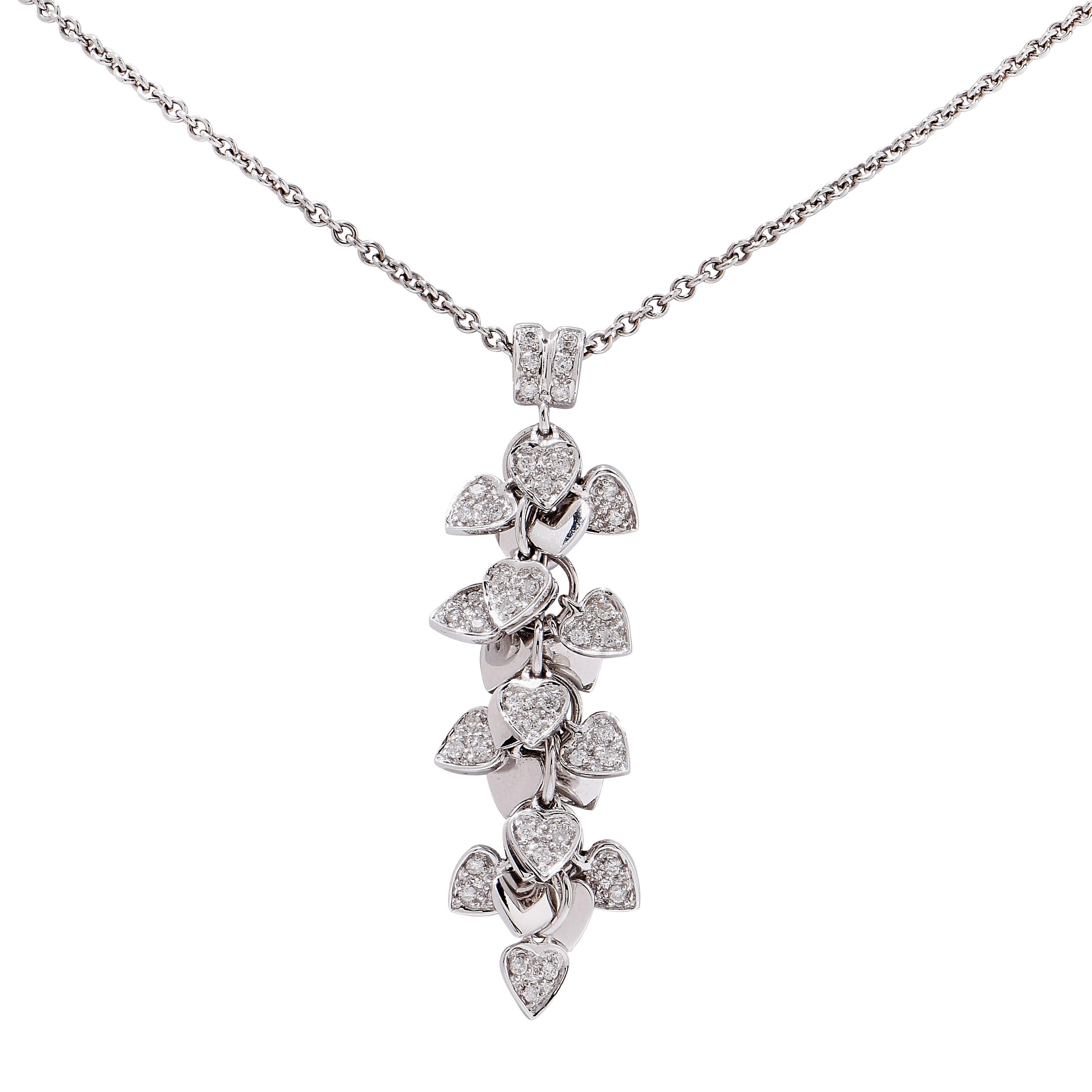 Diamond Hearts White Gold Necklace For Sale