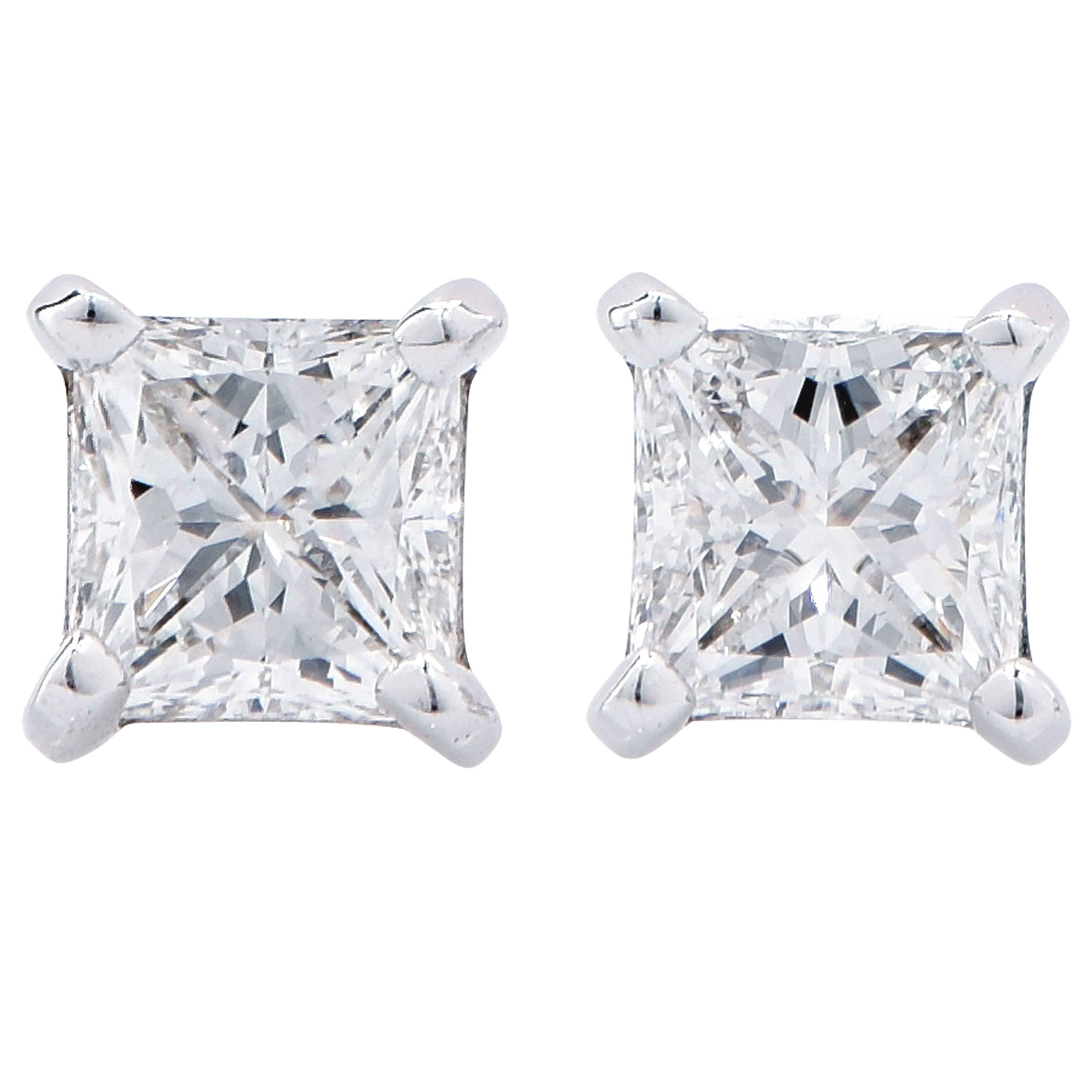 1.17 Carat E/VS1 Princess Cut Diamond Stud Earrings at 1stDibs vs1