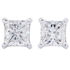 1.17 Carat E/VS1 Princess Cut Diamond Stud Earrings