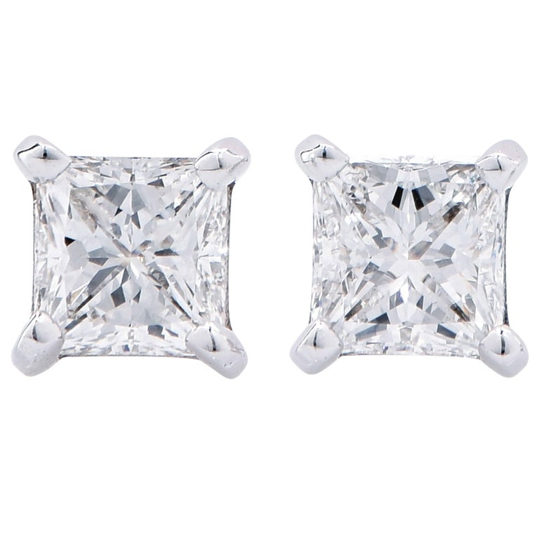 1.17 Carat E/VS1 Princess Cut Diamond Stud Earrings at 1stDibs vs1