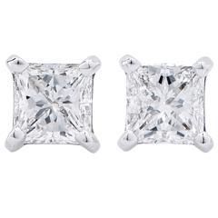 1.17 Carat E/VS1 Princess Cut Diamond Stud Earrings 3