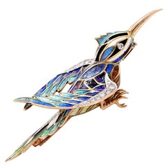Vintage Enamel and Diamond Bird Brooch 10