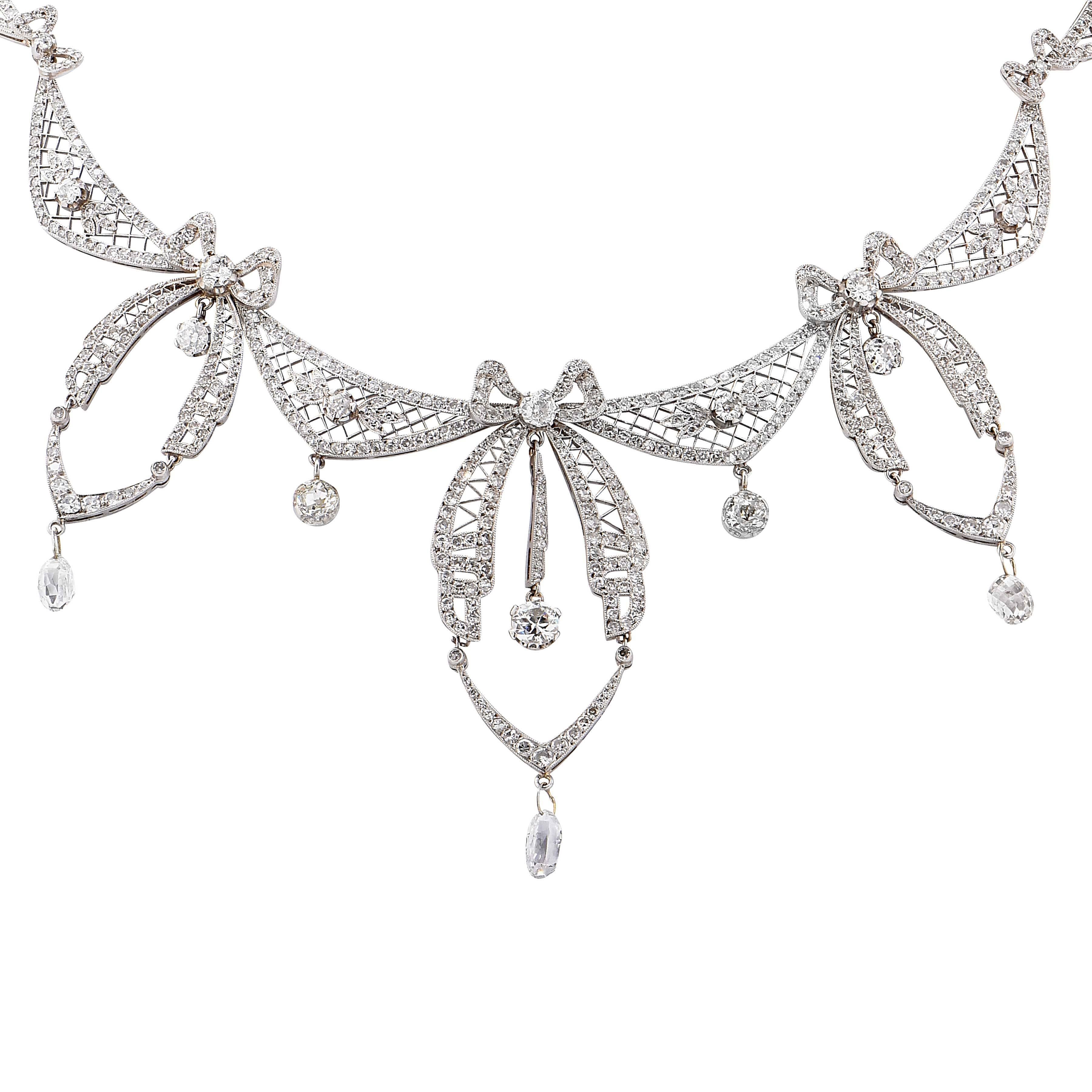 5.8 Carat Belle Époque Diamond Platinum Necklace For Sale