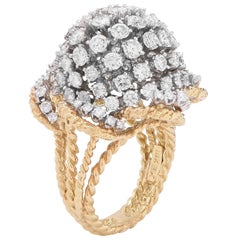 7.8 Carat Diamond Bombe Style 18 Karat Yellow Gold and Platinum Ring 3
