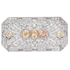 Antique Art Deco Fancy Colored Diamond Platinum Brooch