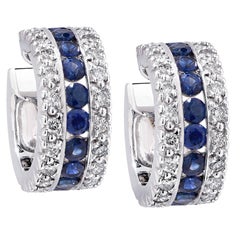 Diamond Sapphire White Gold Huggie Earrings