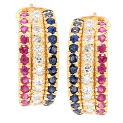 Diamond, Ruby and Sapphire Yellow Gold Earrings