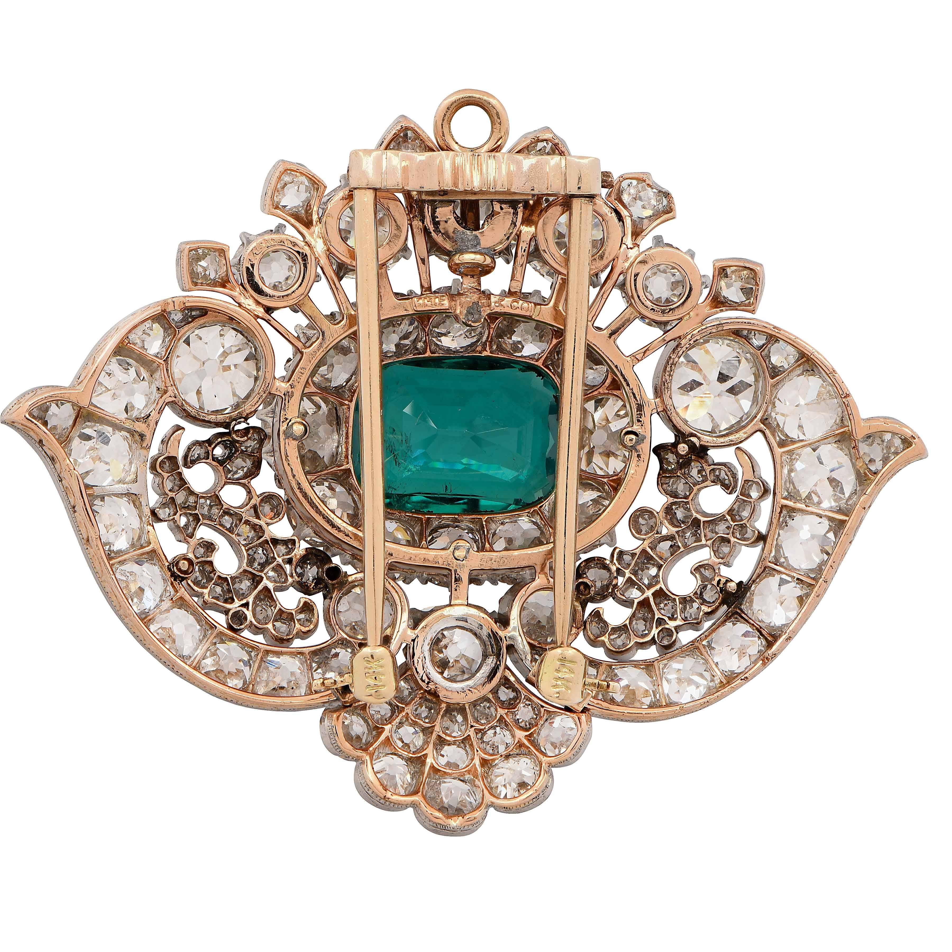 Victorian  Tiffany & Co. circa 1880 Classic Colombia Emerald Diamond Pin Necklace For Sale
