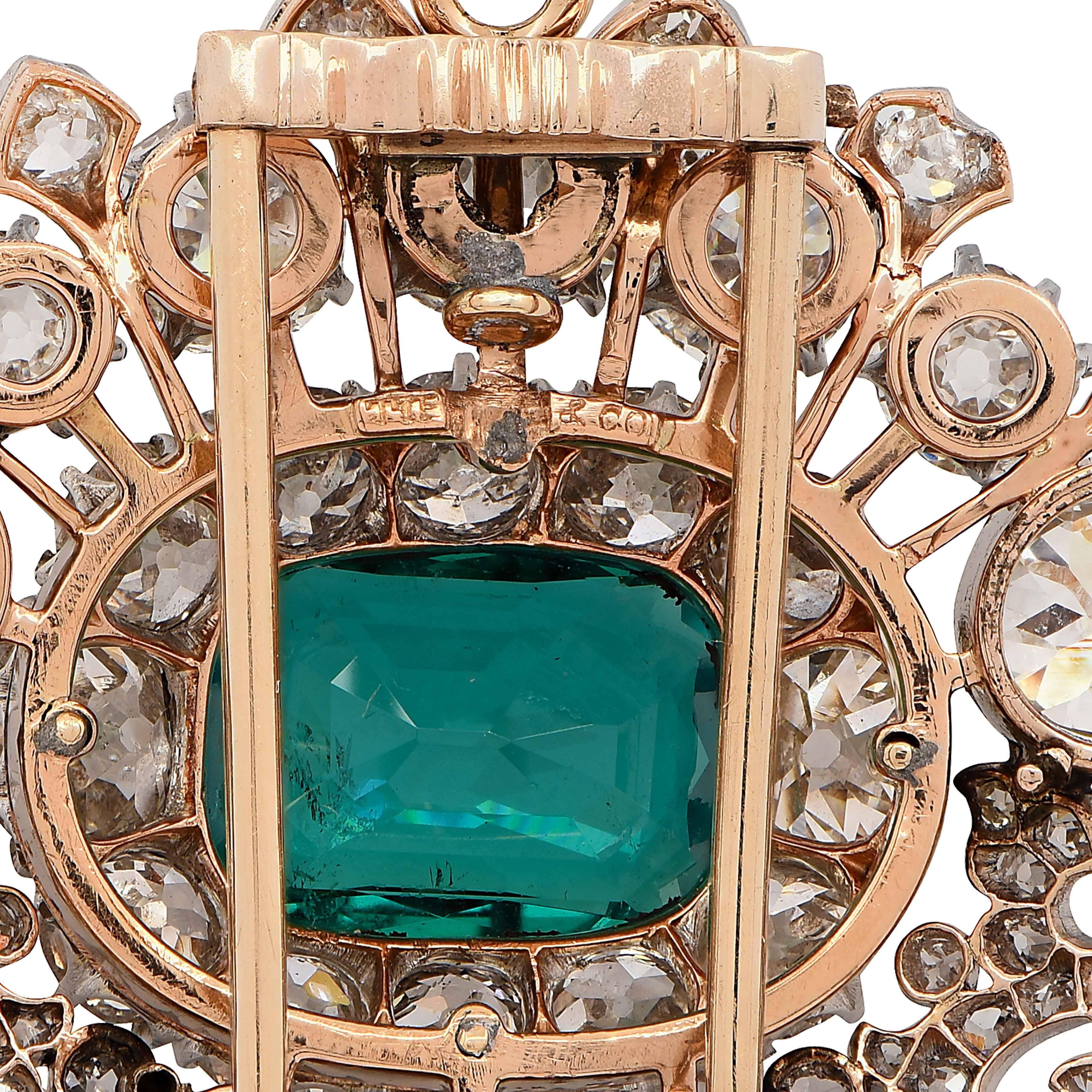  Tiffany & Co. um 1880 Klassische kolumbianische Smaragd-Diamant-Anstecknadel-Halskette im Angebot 2