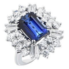 4.35 Carat Rectangular Cut Natural Sapphire Set in Diamond Ballerina Ring