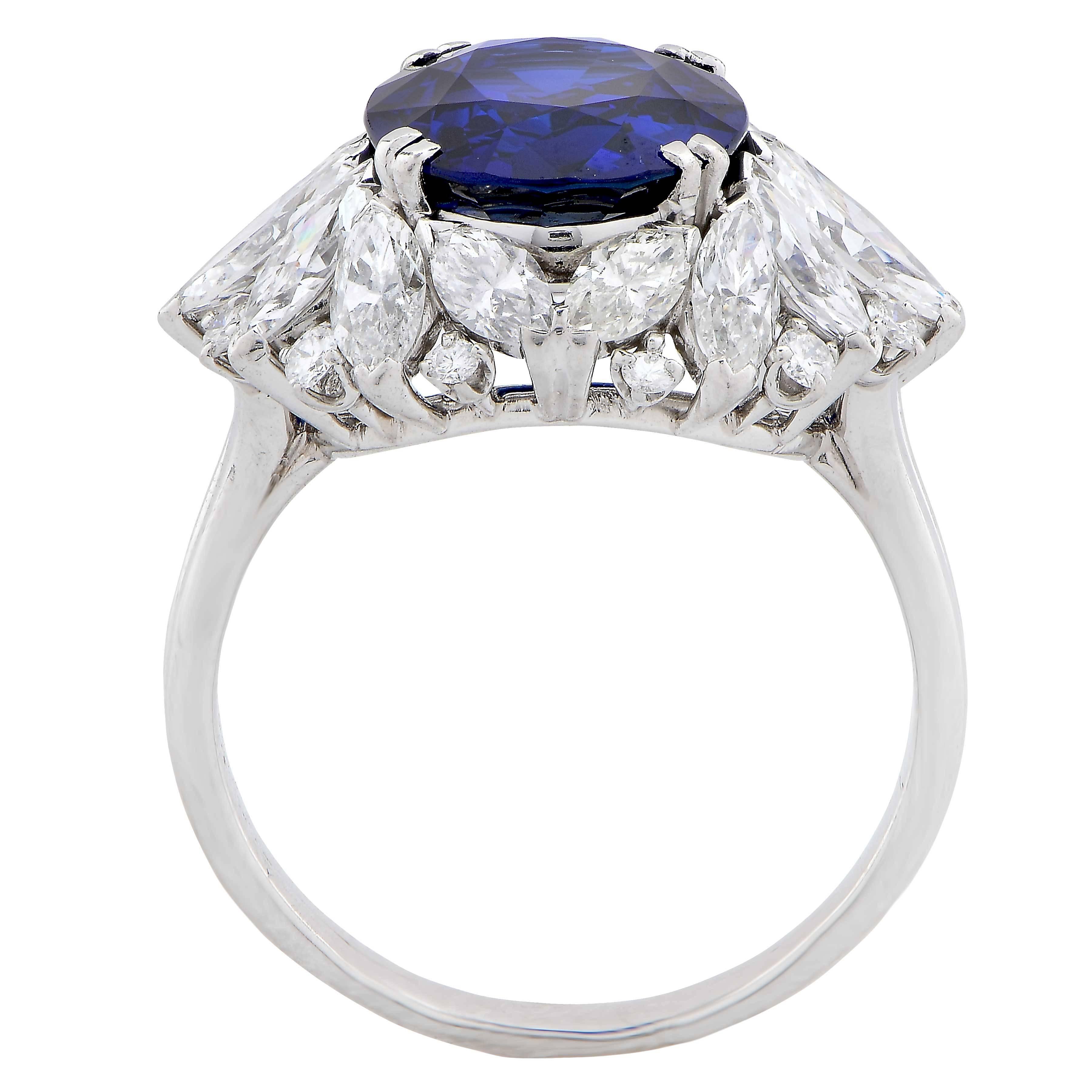 Oval Cut Harry Winston 5.78 Carat Natural Sapphire and Diamond Platinum Cocktail Ring