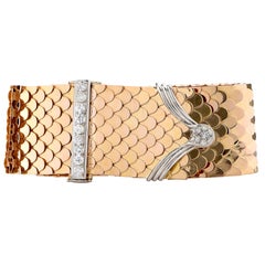 Retro 18 Karat Yellow Gold Scale Diamond Buckle Bracelet