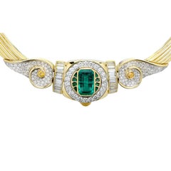 AGL Graded 4.36 Carat Colombian Emerald and Diamond Necklace