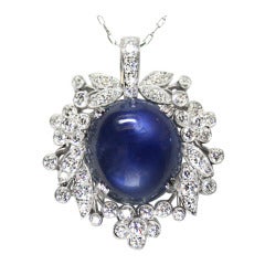 1940's Raymond Yard Star Sapphire Diamond and Platinum Pendant 4