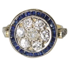 Old Miner Cut Diamond and Sapphire Ring.