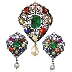 1800s Natural Fancy Orange-Pink Diamond Colored Stones Pendant and Ear Clips 4