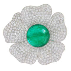1950s  Emerald Diamond Platinum Brooch