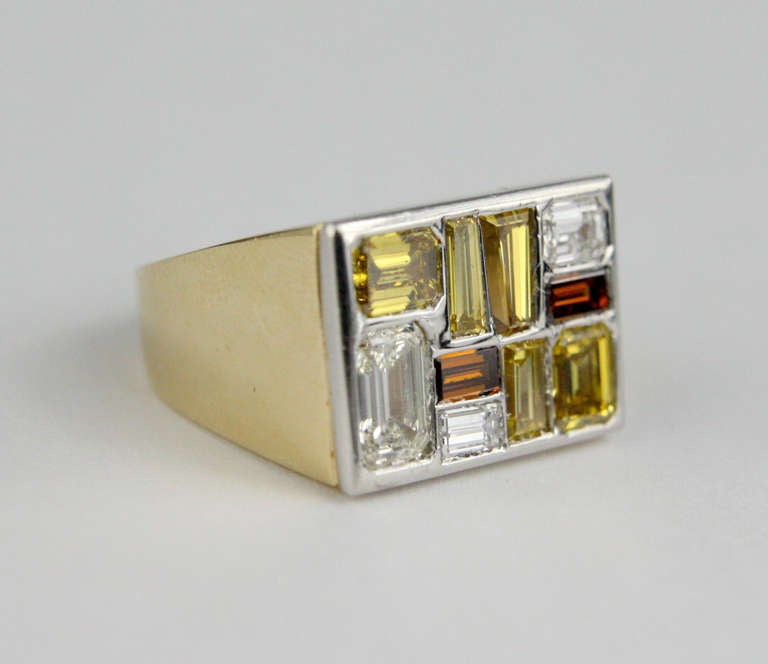 Fancy Colored Yellow, White, and Brown Diamond Ring In Excellent Condition For Sale In Bay Harbor Islands, FL