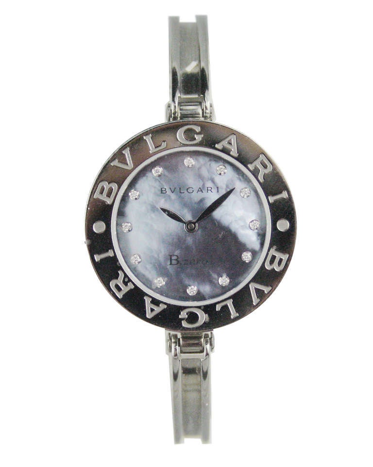 Reloj de pulsera Bulgari de mujer de acero inoxidable con marcadores de diamantes B.Zero1 de cuarzo